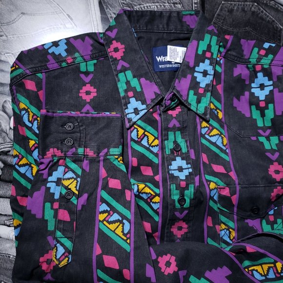 Vintage Wrangler Aztec Button Shirt XL DEADSTOCK - Picture 6 of 12